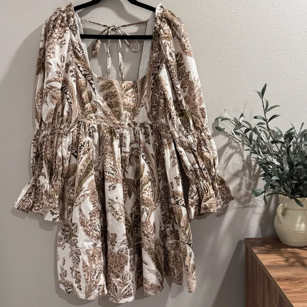 Anthropologie Medium Pilcro Corduroy Babydoll Mini Dress Neutral Motif $160 EUC